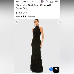 Mac Duggal Black Halter Jersey Gown with ostrich Feathered Skirt size 2